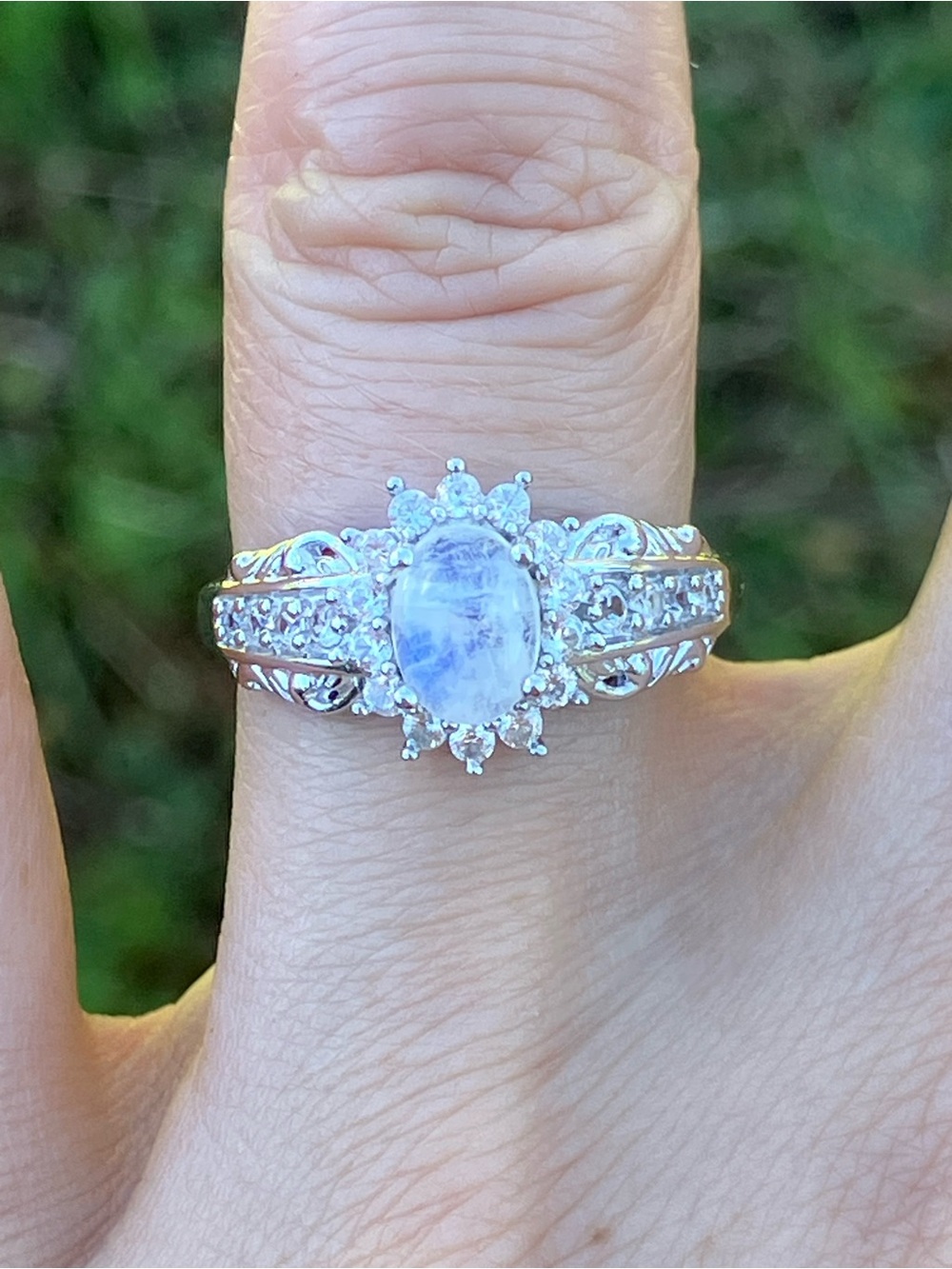 Natural Rainbow Moonstone Sterling Silver Ring Size 7